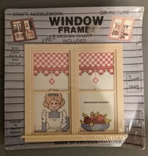 Another Look Craft Needlework Double Window Frame Girl Berries Window Shades New