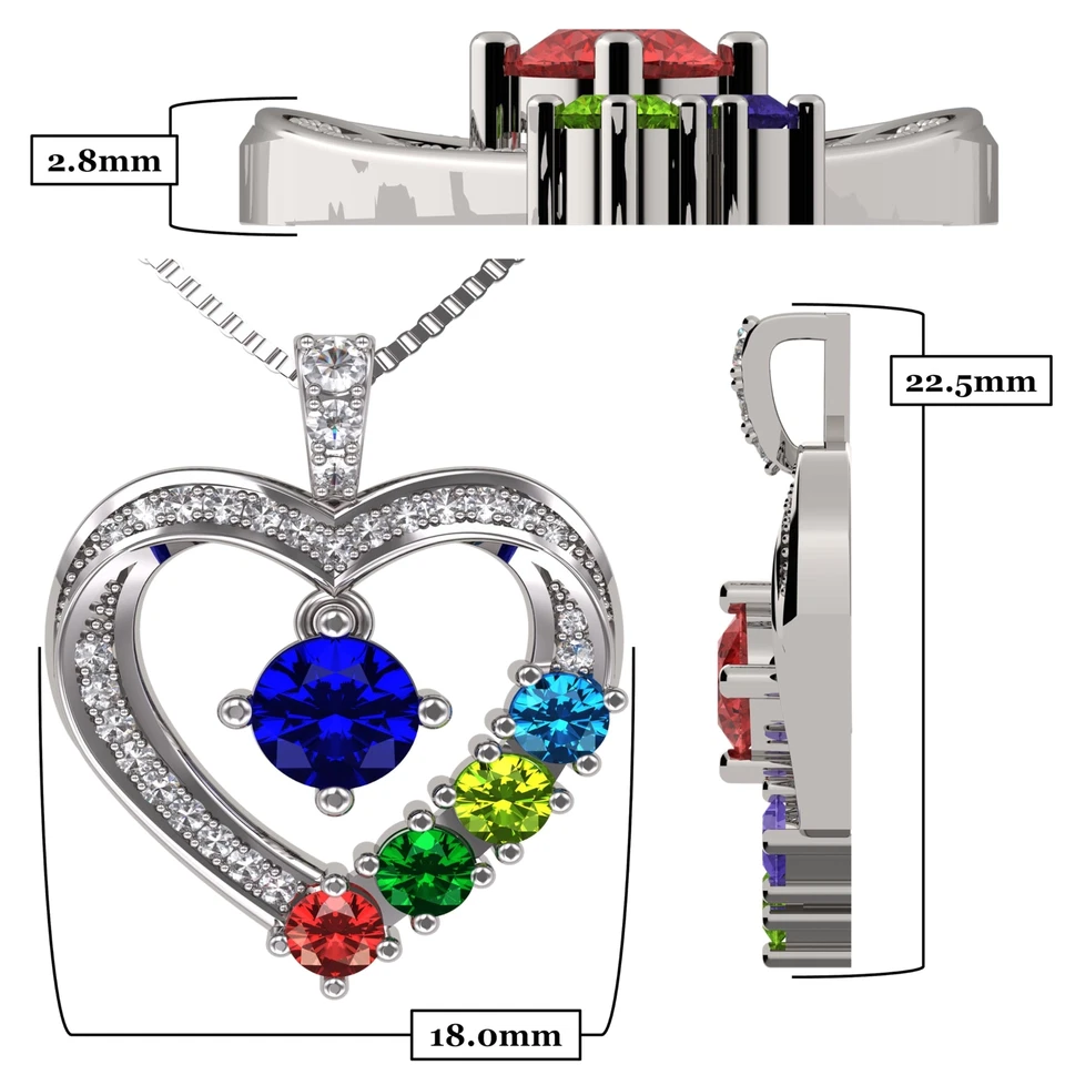 10K/14K Gold or Sterling Silver Mother & Child Heart Necklace w/ 1–6 Birthstones - Image 2 of 4