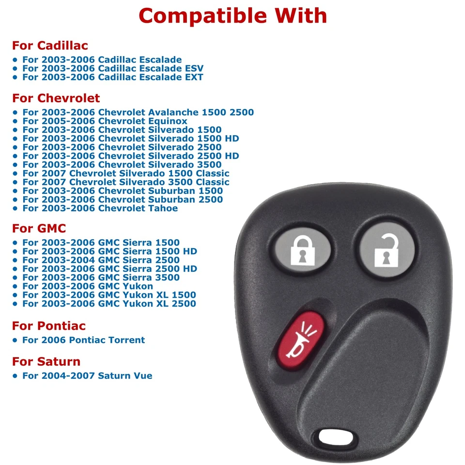 2x New Remote Key Fob Replacement For Cadillac Chevy GMC Saturn Pontiac LHJ011 - Image 4 of 4