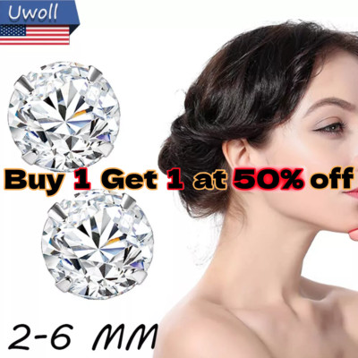 1-5 Pairs 925 Sterling Silver Round Stud Earrings Cubic Zirconia Women Jewelry