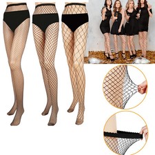 Women High Waist Pantyhose Fishnet Stockings Mesh Tights Thigh High Socks Black