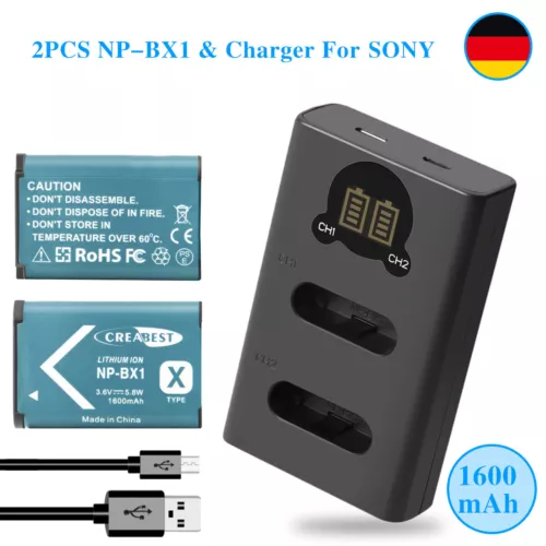 2 x batterie NP-BX1 + chargeur USB pour Sony Cyber-shot DSC-RX100 WX300 HDR-CX240 AS15
