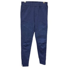 Umgee Navy Blue Motto Pull-On Skinny Zipper Ankle Slimming Comfort Pants Sm