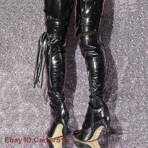 Women Stilettos High Heels Round Toe Over Knee High Thigh High Boots Shoes 36-52 - Bild 5 von 11