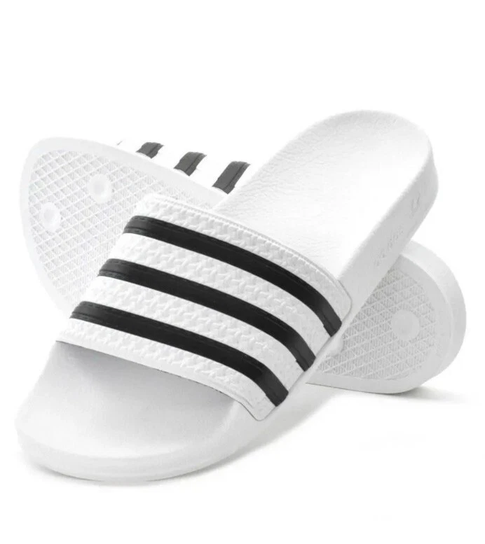 Adidas Originals Adilette bianche nere 280648 scarpe scorrevoli da piscina taglia 4