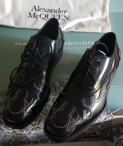 Black Stud Flame Leather Oxford shoes 