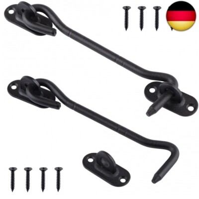 2 Stück Riegel Tür, 4/6/8inch Sturmhaken Edelstahl Kabinenhaken Schwarz Silber M