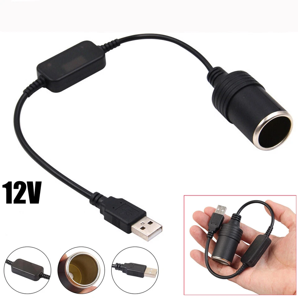 USB To 12V Car Cigarette Lighter Female Socket Converter Adapter Cable Connector - Image 2 of 4