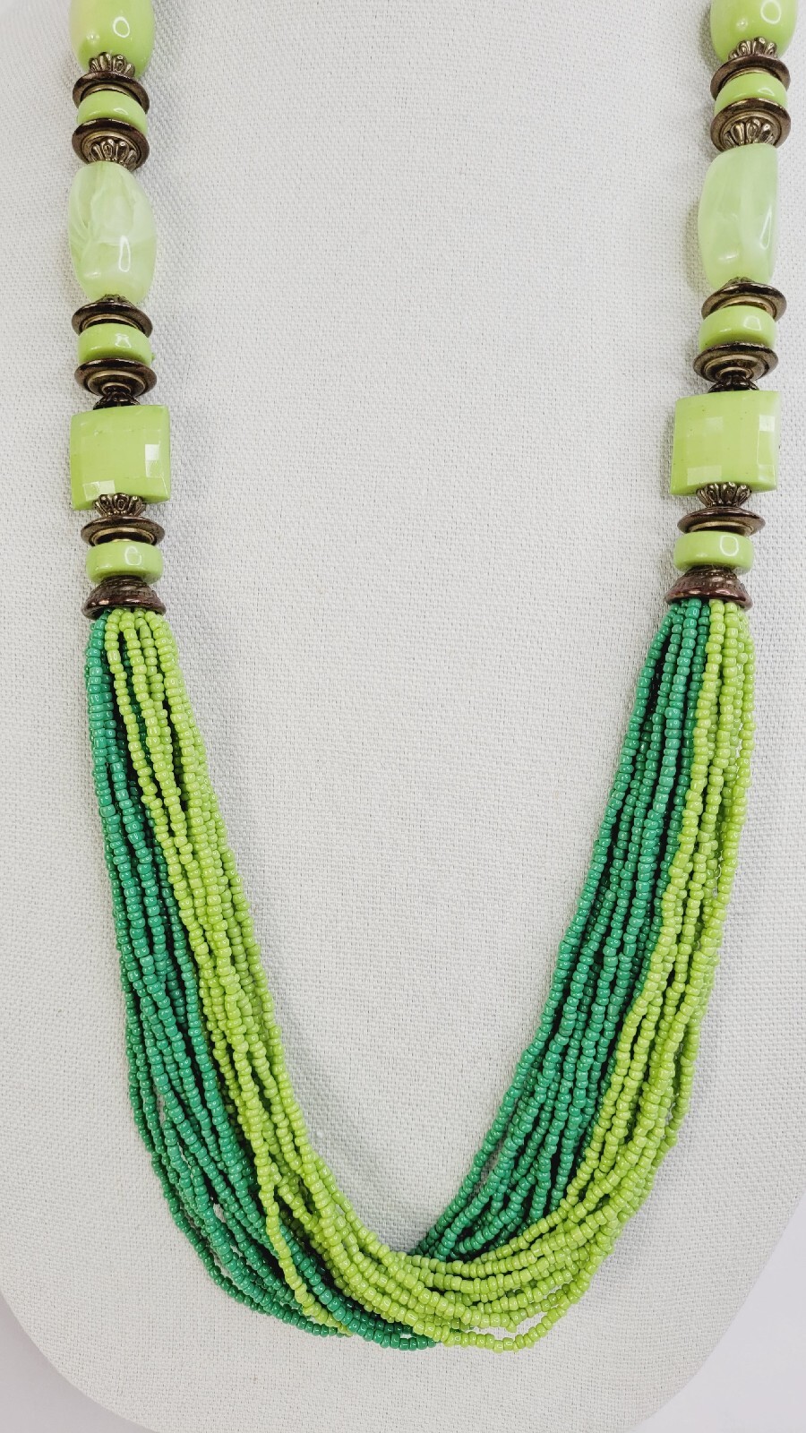 Continuous Statement Multi Strand Beaded Green Ne… - image 2