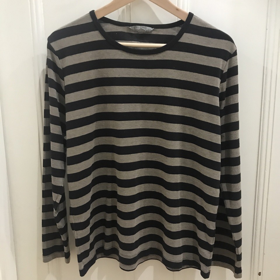 Suzanne Grae Brand Ladies Black and Fawn Striped Long Sleeved Tee Top Size XL