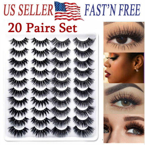 20 Pairs False Eyelashes Mink Natural Extension Black Makeup 3DBlack Soft Lashes - Picture 1 of 19