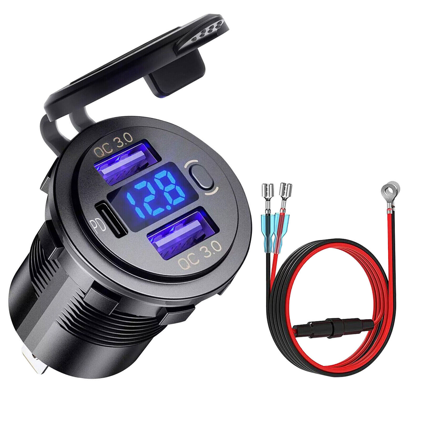 1PC 12V/24V Dual USB Car Charger with Voltmeter for Boat RV Truck