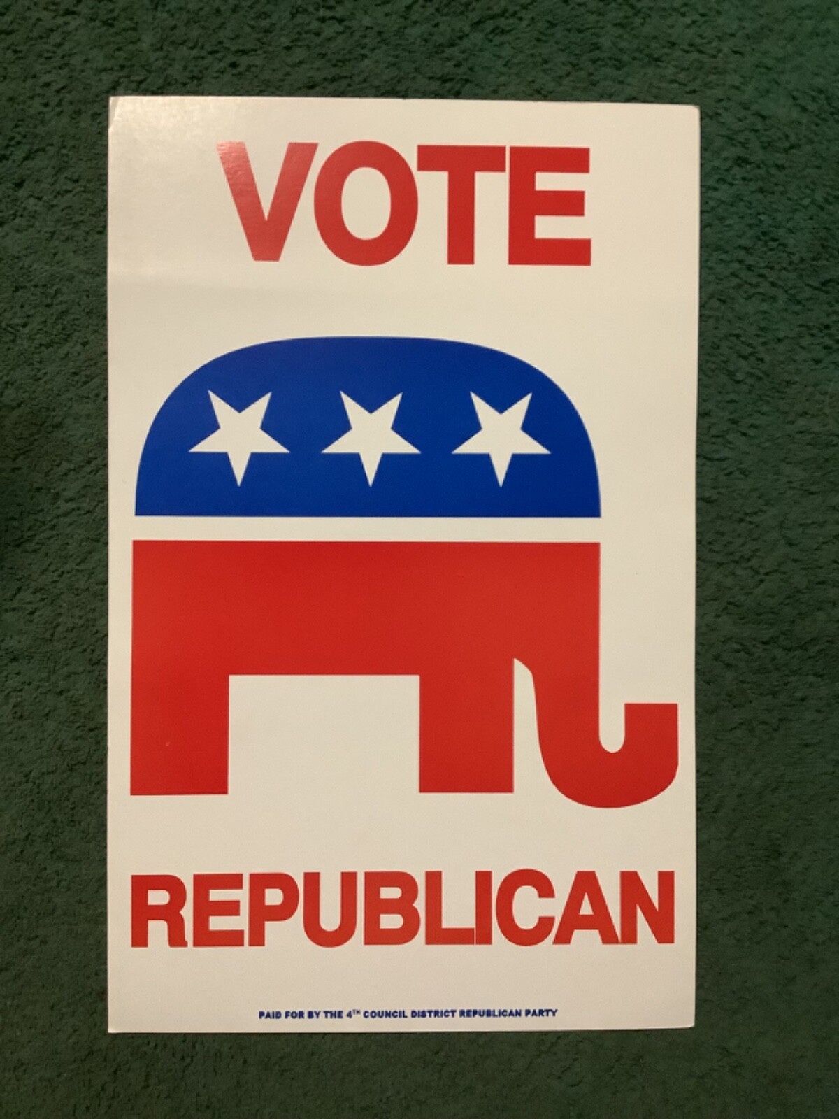 Vintage (1970’s) Vote Republican Poster Board Sign (Pittsburgh) 14” x 22”