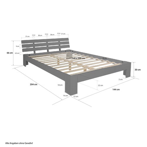 Doppelbett140x200 mit Matratze Lattenrost Holzbett Bett Gestell Grau Homestyle4u - Bild 4 von 13