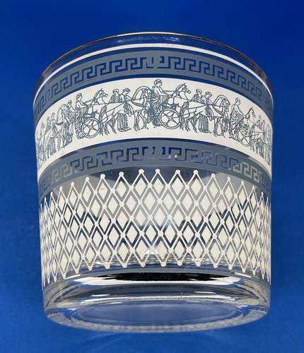 Vintage 1950's Jeanette Glass Ice Bucket Blue Patrician Greek Roman Chariot USA - Picture 10 of 10