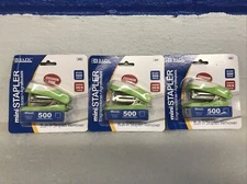 Mini Cushion Grip Standard Staplers 26/6 W/ 500 Staples Green Lot Of 3 Bazic New