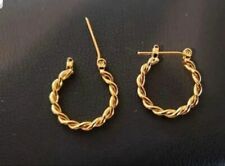 Graduated Twisted Round Hoop Earrings Real 14K Yellow Gold 1.2gr