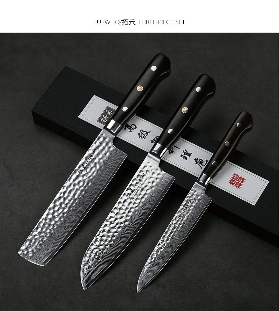 3 PCS Kitchen Knife Set Japanese Damascus Steel knife professional Ebony Handle