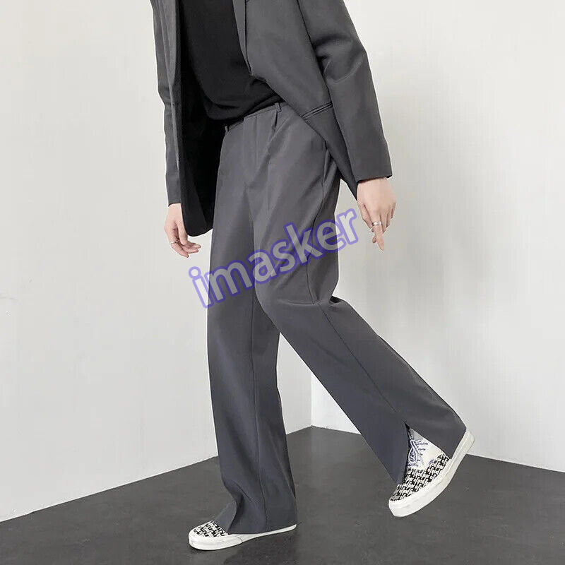 Men Suit Pants Casual Full Baggy Wide Leg Trousers Straight