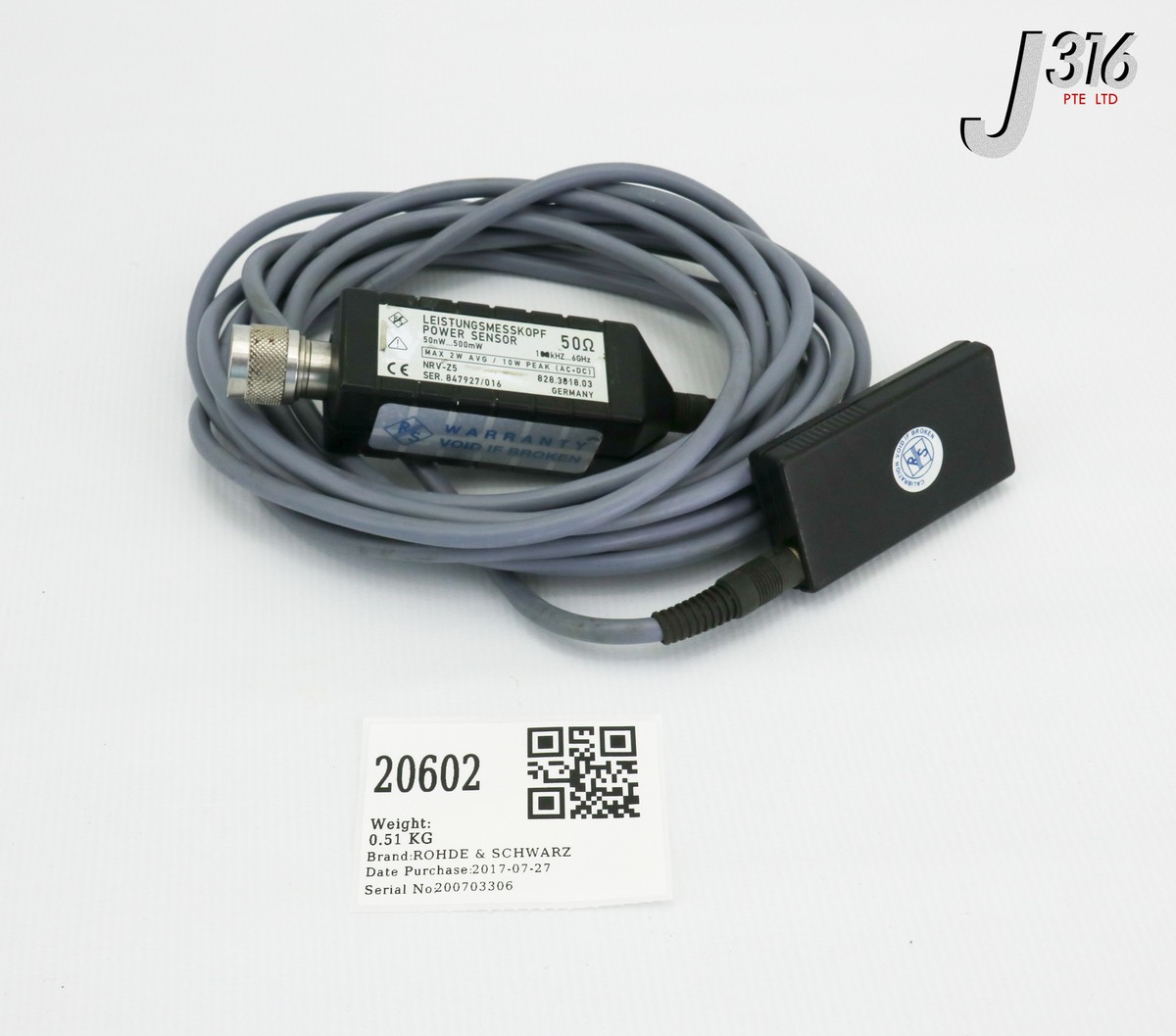 F 20602 ROHDE & SCHWARZ DIODE POWER SNSR, 100KHZ - 6GHZ, 10NW