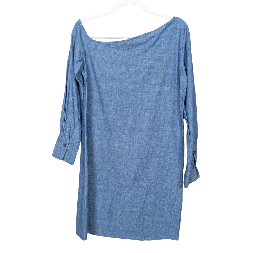 Vestido recto THEORY Ulrika cambray denim manga larga de un hombro para mujer 6 Foto 4 de 4