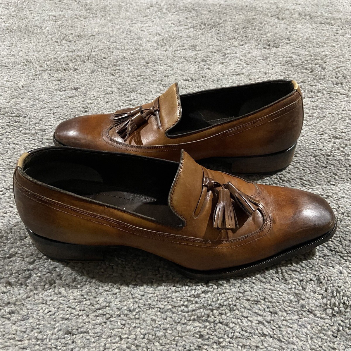 Tom Ford Leather Tassel Slip On Loafers In Cognac Brown Size  display picture 1