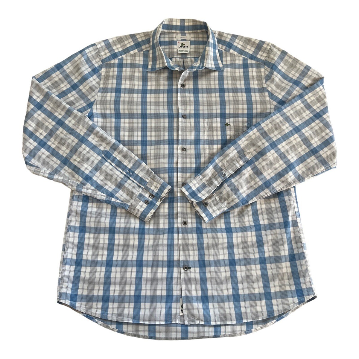 lacoste dress shirts Lacoste Men’s Modern Fit Button Down Longsleeve Shirt Size 45 XL Plaid Blue