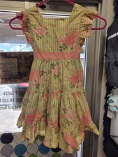 Eleanor Rose Girls Floral Stripe Ruffle Tiered Dress Pink Green Size 4-5