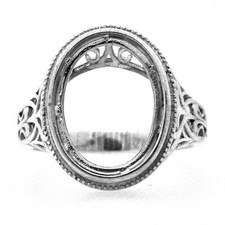 925 Sterling Silver Semi Mount Ring Setting 14x10mm Oval Stone Solitaire Ring