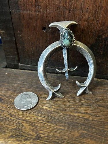 RARE VTG Sandcast Naja Pendant Large Sterling And Variscite Squash Blossom - Picture 2 of 9