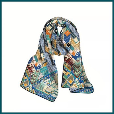 100% Silk Women's Scarf & Shawl, Paris City Architecture Pattern 34.65 × 11.81