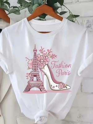 Plus Size, Fashion Women's Paris Style Printed T-Shirt- Eiffel Tower and High
