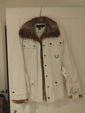 ZARA WHITE FUR COLLAR JACKET + BELT LADIES WOMENS COAT TRENCHCOAT SIZE LARGE