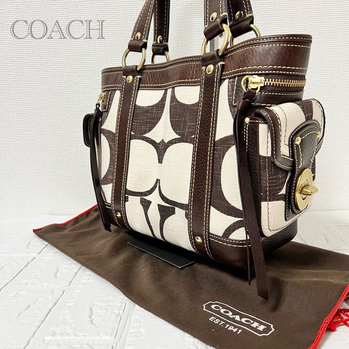 COACH Signature Leather Combo Tote Bag in Excellent Condition