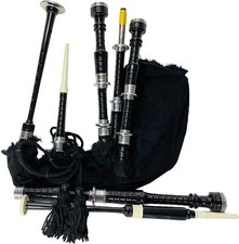 Great Highland Rosewood Black Bagpipe Silver Mounts Black Cover with Free Bag