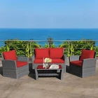 4PCS Patio Rattan Furniture Set Sofa Table W/Storage Shelf And Cushion