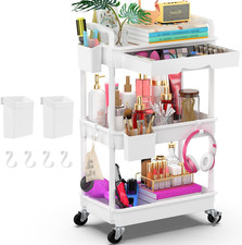 3 Tier Rolling Utility Cart Organizer with Removable Drawer, White  Stable and