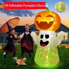 5FT Halloween Inflatables Pumpkin Ghost Built-in LED Lights Blow Up Yard Decor