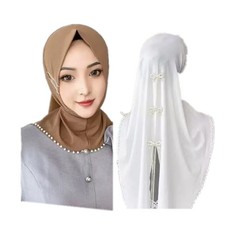 Women Head Wraps Hijabs Cap Shawl Fashion Bow Tassel Pearl Lace Bonnet HeadScarf