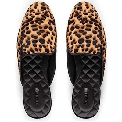 BIRDIES Phoebe Mule Leopard Calf Hair Animal Print Slides Slip Ons 6