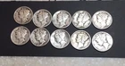 Lot of 10 -  Mercury Dimes 1936-1945 90% Silver Circulated