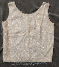 Vintage 1960s Medium Mai Jacob Beaded Sequin Fringe Blouse Tank Top.