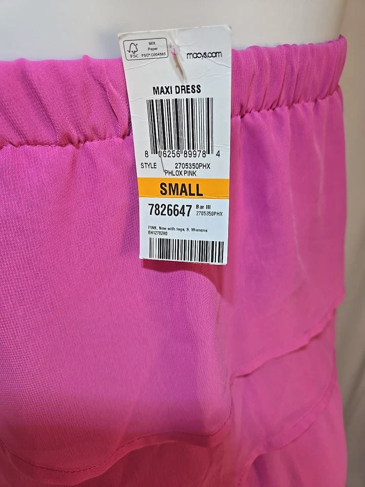 Maxi vestido para mujer Bar 111 rosa de gasa en capas. Talla pequeña. NUEVO Foto 4 de 4