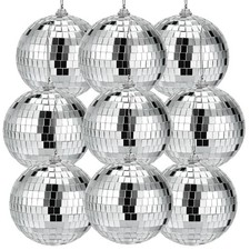 9 Pack 4" Mirror Disco Balls - Silver Hanging Ornaments for Parties, Home Decor,