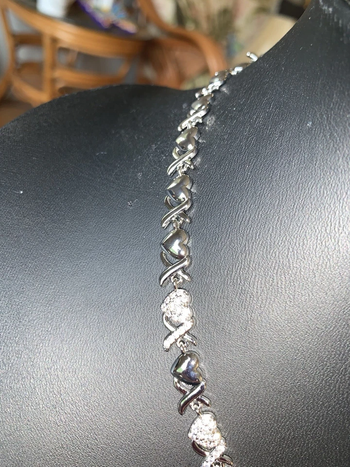 Nuevo Collar Cadena Pave’Heart Relleno Oro Blanco 18k-AAA Cz’s-Pasa Prueba Diamante! Foto 4 de 4