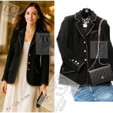 CHANEL 10C Black Gold Line Trim Wool Jacket Karl Lagerfeld 34 US2 RARE
