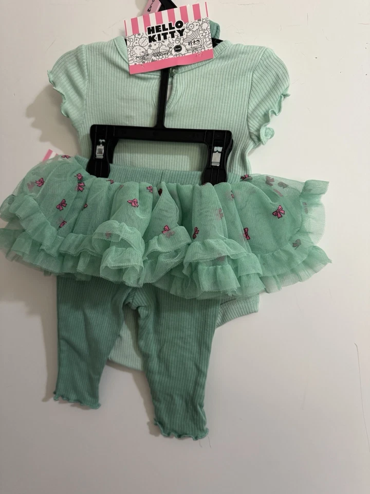 Conjunto de Skeggings Hello Kitty Infantil Niñas (3) PC NUEVO CON ETIQUETAS TALLA 12 Mo Verde Manga Corta  Foto 3 de 4