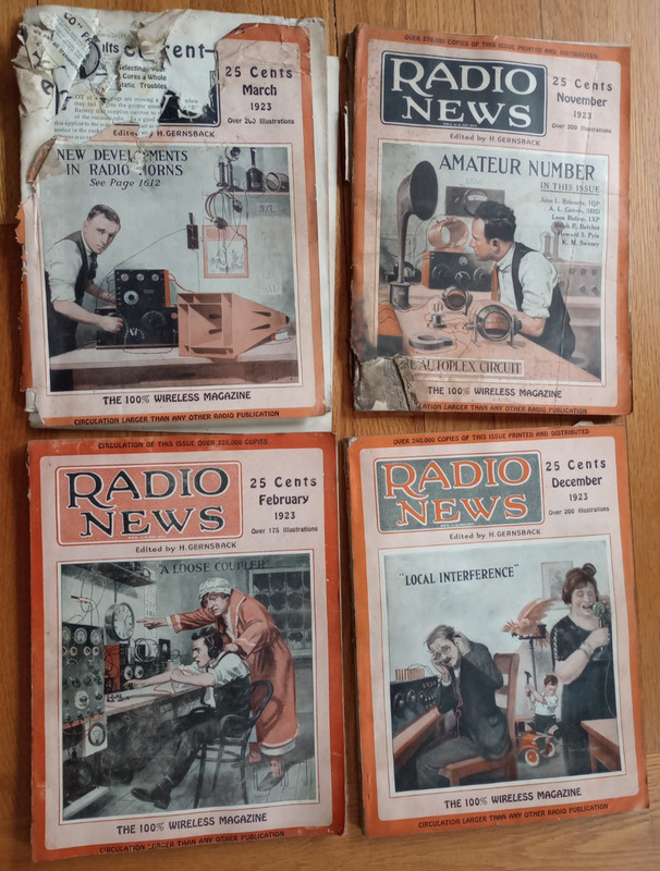 lot o 4 antique Radio News 1923 Great Wireless Ads Attic Find Needs Clean Consrv