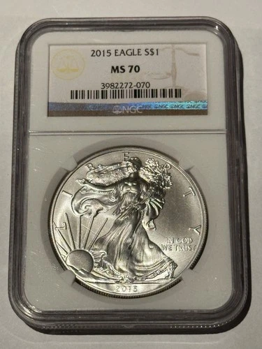 2015  AMERICAN SILVER EAGLE NGC MS70 CLASSIC BROWN LABEL