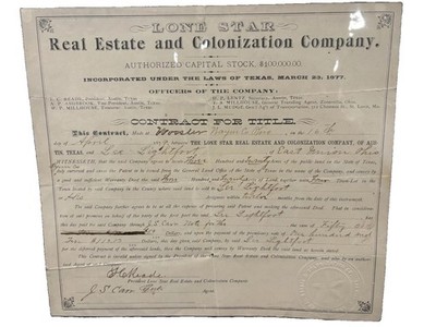 1879 Real Estate Land Contract Lee Lightfoot Wayne County Ohio Lone Star 
